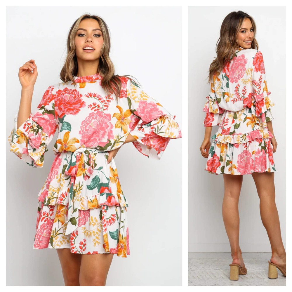 Petal & Pup Peta Floral Tiered Mini Dress NWT size L